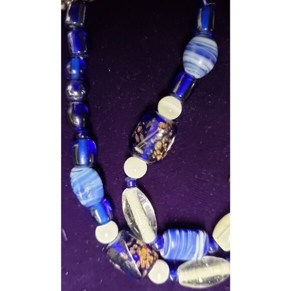 Glass Bead Necklace And Pendant, Blue, White, and Brown, Millefiori, Quartz - Picture 9 of 12